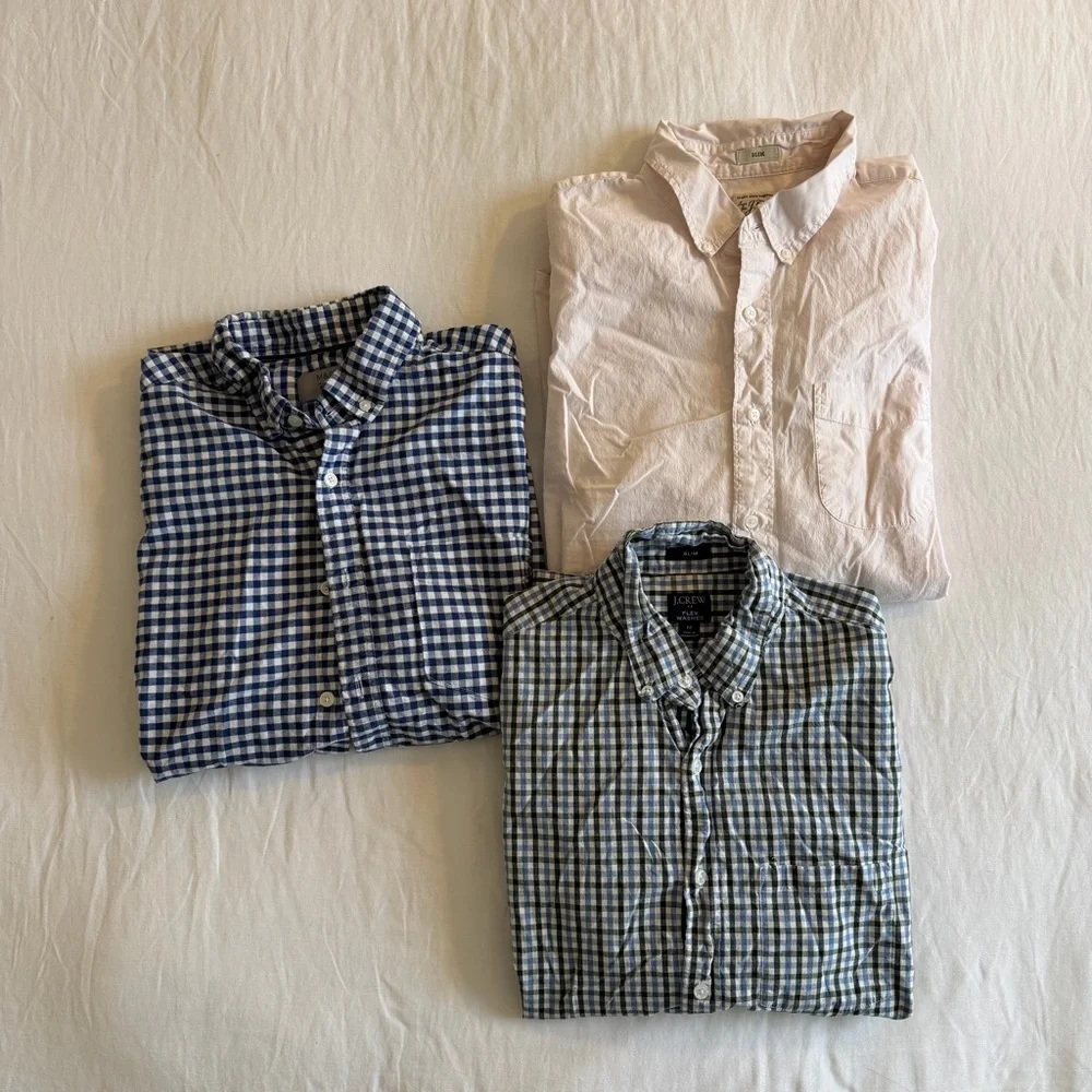 Men's Checkered and Solid Shirts Set